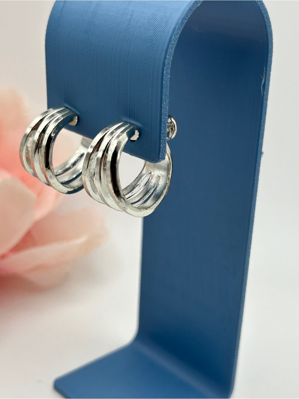 Vintage Coro Silver Triple Hoop Screw Back Earrings